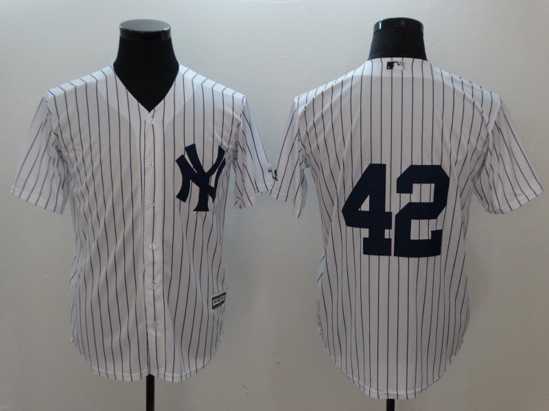 Men New York Yankees #42 Rivera White stripes Game MLB Jerseys